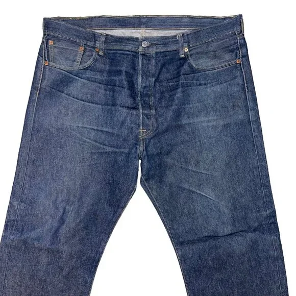 Levis 501 Button Fly Straight Leg Jeans Mens 42 32 Dark Wash Big and Tall - Picture 3 of 8
